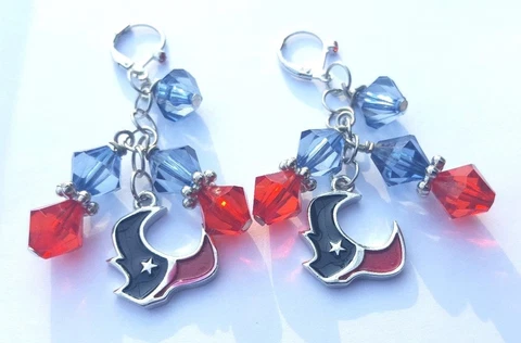 Set of 2 pair Houston Texans Round Hoop with Beads Earrings Cover