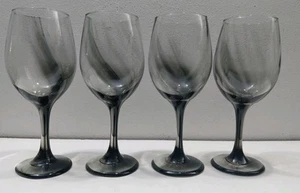 Set 4 Libbey Water Wine Clear Glasses Smokey Swirl Gray Black  - Picture 1 of 10