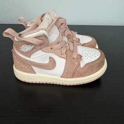 Nike Air Jordan 1 Mid SE White Legend Pink Size 6C FN7493-161 Girls Sneakers - Image 1 of 4