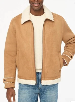 Hombre J. CREW Chaqueta de Bombardero Imitación Piel de Oveja Sherpa Forrada Camel Bronceado Abrigo Grande Nuevo Foto 1 de 4