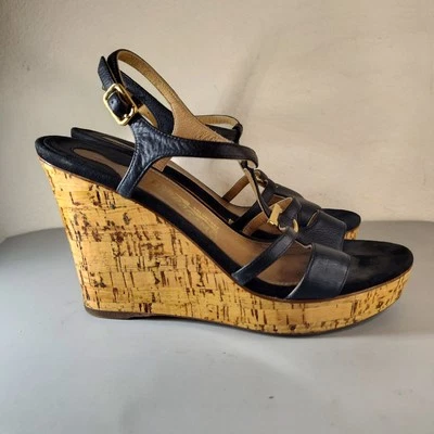 Sandalias de cuña Salvatore Ferragamo de cuero negro Savita corcho talla 6 Foto 1 de 4