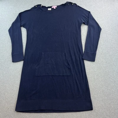 Lilly Pulitzer Sweater Dress Womens Medium Navy Blue Pocket Button Shoulder Cozy - Image 1 of 4