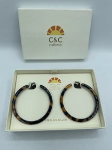 Orecchini a cerchio C&C California in argento sterling con tartaruga finta, nero e marrone - Foto 1 di 4
