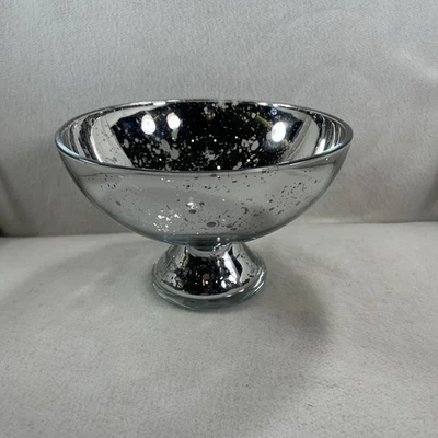 Teleflora Silver Mercury Glass Pedestal Bowl Compote Dish - Image 1 of 4