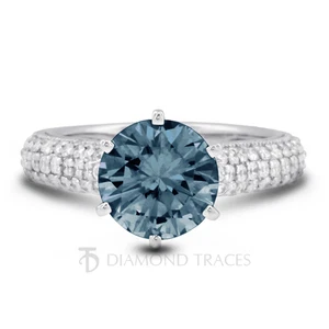2.33ct Blue SI2 Round Earth Mined Certified Diamonds 14k Gold Engagement Ring - Picture 1 of 5