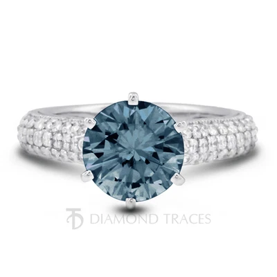 Anillo de compromiso de oro de 14 k con diamantes extraídos de tierra redonda SI2 azul de 2,33 quilates Foto 1 de 4