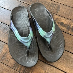Sandalias de Tanga Oofos "Oolala" Luxe Azul/Verde Recuperación Para Mujer 9 - Imagen 1 de 8