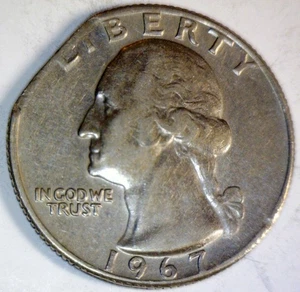 1967 ERROR STRAIGHT CLIPPED Washington Quarter Coin BLAKESLEY Clip #18 NR - Picture 1 of 2