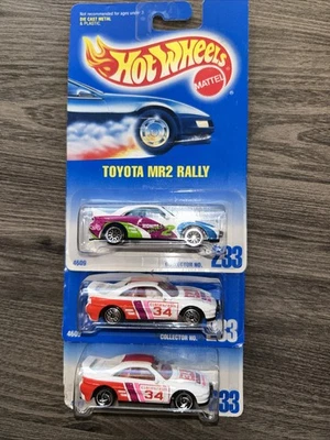 LOT OF 3 HOT WHEELS 1992 TOYOTA MR2 RALLY#233 VARIATIONS NEW IN PACKAGE - Image 1 of 4