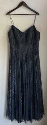 Badgley Mischka Pleated Lace Gown 16 Plus Gray Fairy Formal Designer Witchy Goth - Image 1 of 4