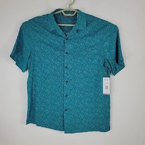 Geoffrey Beene Floral Men’s Button Up Hawaiian Camp Shirt Latigo Bay Green Sz L - Picture 1 of 9