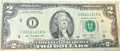 Series 2013 2 dollar bill, Very Low Serial Numbers - Image 1 of 4