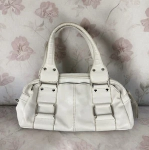 White Leather Shoulder Purse Y2K Studded Buckles Utility Grunge Casual Chic 90s - Picture 1 of 10