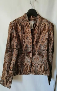 New Covington Women's Blazer Jacket Lined Golden Brown Black Paisley Size S - Picture 1 of 3