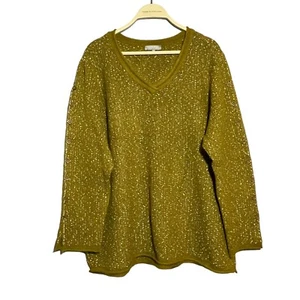 Habitat Wool Sweater Women Size L Popcorn Speckle Fuzzy Vneck Relax Loose Retro - Picture 1 of 13
