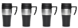 【NEW】BERGHOFF 2211190 4-PIECE ORION TRAVEL MUG SET, SILVER/BLACK - Picture 1 of 1