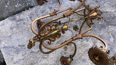 Antique Victorian Eastlake Ornate Bronze 5 Light Chandelier Hanging Light  - Image 1 of 4