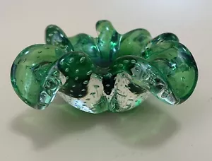 Cenerenere vintage italiano in vetro verde di Murano con bolle d'aria semi - Foto 1 di 23