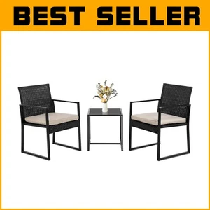 Durable 3-Piece Outdoor Wicker Conversation Set with Comfortable Cotton Cushions - Picture 1 of 9