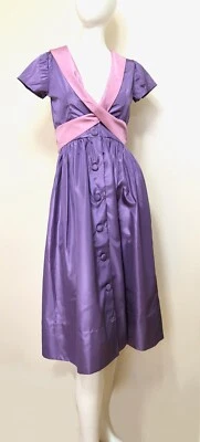 Unique Vintage Purple Pink Taffeta Nylon Handmade Full Shirt Dress S - Image 1 of 4