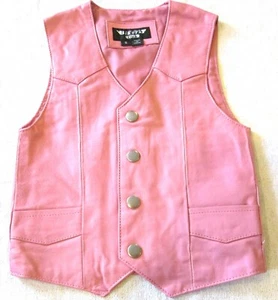 GIRLS TODDLER KIDS PINK BIKER MOTORCYCLE WESTERN COWGIRL LEATHER VEST MEDIUM - Picture 1 of 3