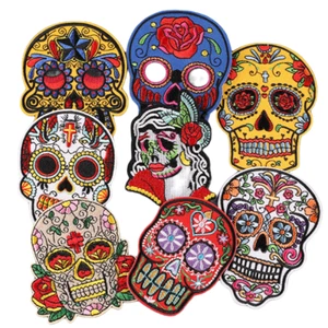 8 pcs DIY Skull Patches Ghost Head Embroidery Iron On Applique for Jackets Jeans - Picture 1 of 10