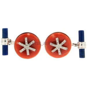 Natural Red Onyx & Lapis Lazuli Gemstone with 925 Sterling Silver Cufflink 2426 - Picture 1 of 4