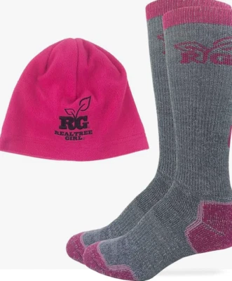 Realtree Girl Fleece Toboggan Sock/Hat Combo Gray/Fuchsia Med 9-11  ~All Season  - Image 1 of 4