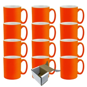 12-Pack 11oz Neon Custom Sublimation Mugs - Orange Fluorescent w/ Gift Boxes - Picture 1 of 2
