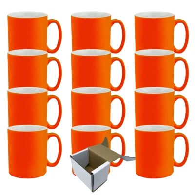 12-Pack 11oz Neon Custom Sublimation Mugs - Orange Fluorescent w/ Gift Boxes - Image 1 of 2
