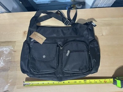 New Ladies Women Black microfiber shoulder bag double compartment handbag Tote - Image 1 of 4