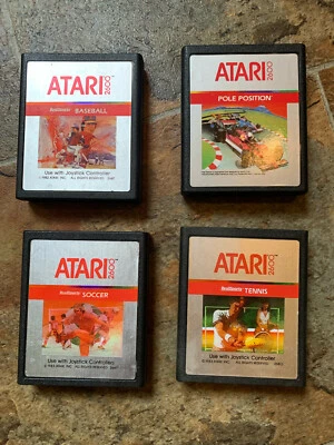ATARI 2600 4 Game Lot SILVER Label 1983 VTG BASEBALL TENNIS SOCCER RACING - Image 1 of 4