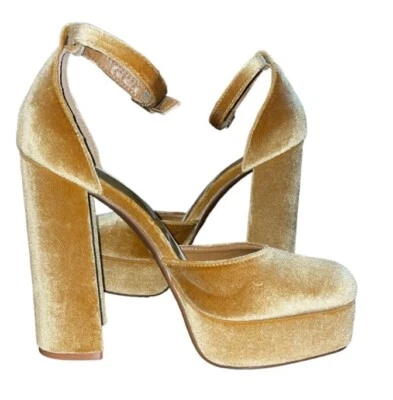 Zapatos de tacón de plataforma Giani Bini 9,5 dorados con correa para el tobillo precio de venta sugerido por el fabricante Foto 1 de 4