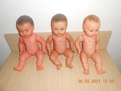 Lot de 3 poupons  CONVERT , 2 en celluloid  et 1 en plastique 34 et 33 cm ,  - Photo 1/4