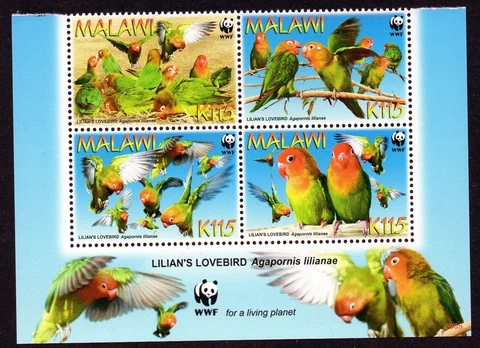 Malawi 2009 -   " WWF Lilian's Lovebird ". - Complete Set t MNH Cover