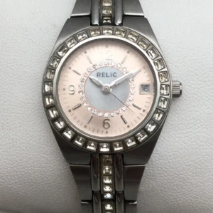 Relic Fossil Watch Women 27mm Silver Tone MOP Date Crystals New Battery 6.25" a1 - Picture 1 of 15