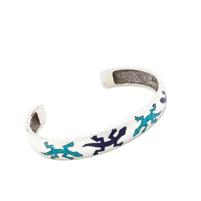 Indianerschmuck Chip Inlay Armreif Eidechse Türkis Lapis Westernschmuck CA405 - Bild 1 von 3