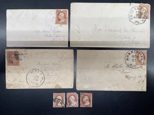 7-US Cover/Stamp Collection. All Unchecked 3c Washington. 1-Containing Letter. - Picture 1 of 4