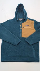 Patagonia Retro Pile Fleece Hoodie Mens Medium Teal Anorak Sherpa Jacket - Picture 1 of 8