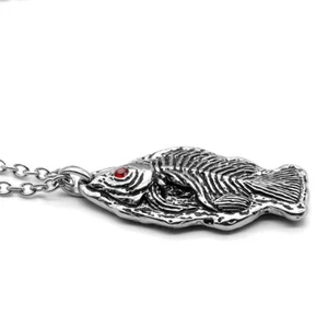 Fisch Halskette Fossil Design Anhänger Halskette mit rotem Kristall von Controse - Bild 1 von 8