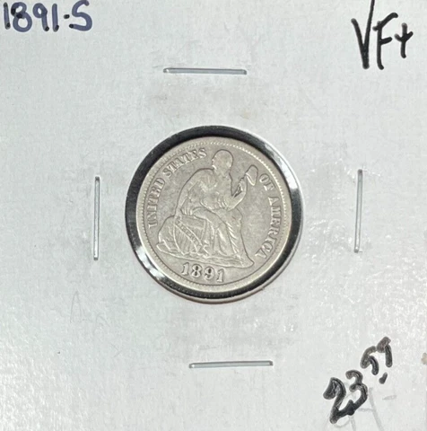 1891-S SEATED LIBERTY SILVER DIME - VF+ ~NICE COIN~ Cover