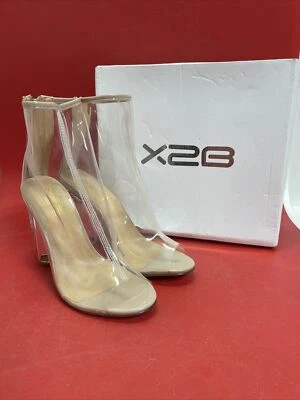 X2B прозрачный / SKINTON 4,5 «высокий каблук PEEP TOE лодыжки загрузки женщин размер 7,5 M - Изображение 1 из 4