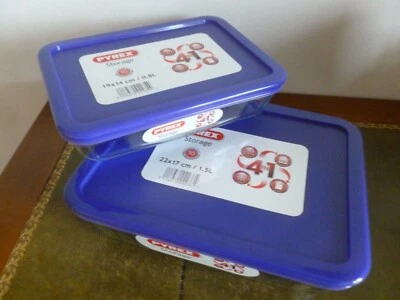 NEUF LOT 2 PLATS RECTANGULAIRES PYREX AVEC COUVERCLE 0,8 L ET 1,5 L - Photo 1/4