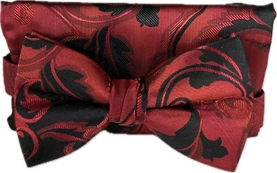 Gravata borboleta masculina Stacy Adams lenço vermelho preto floral microfibra feita à mão 2,5" de largura - Imagem 1 de 4