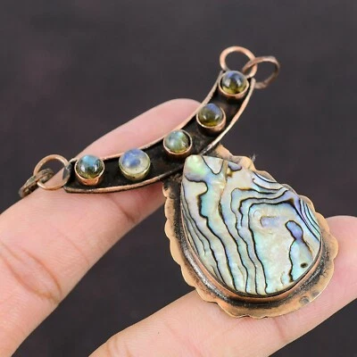 Oferta de San Valentín Pera Abulón Concha Piedras Preciosas Labradorita Colgante Joyería Cobre Foto 1 de 4