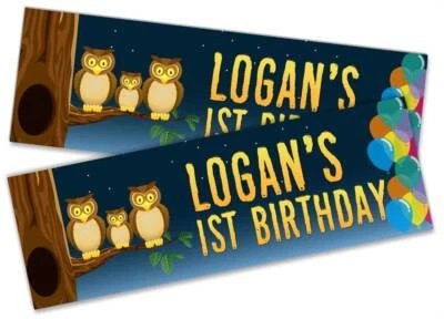 x2 Banner Cumpleaños Personalizado Diseño Búho Niños Fiesta Decoración 413 Foto 1 de 4