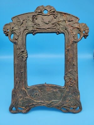 Antiguo marco de fotos ornamentado de hierro fundido Art Nouveau árboles infantiles pájaros flores 4x6 Foto 1 de 4