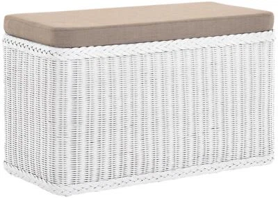 Rattan Wäschekorb Wäschetruhe Truhe gepolsterter Sitz Weiss Wäschesammler - Bild 1 von 4