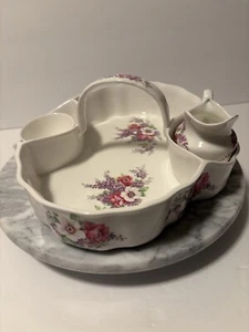 VTG 3pc. St. George Fine Bone China Floral Basket with Creamer/Sugar England - Picture 1 of 23