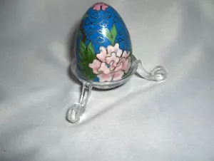 Vintage Miniature Cloisonne Egg Blue Flowers Acrylic Stand Figurine NICE - Picture 1 of 5